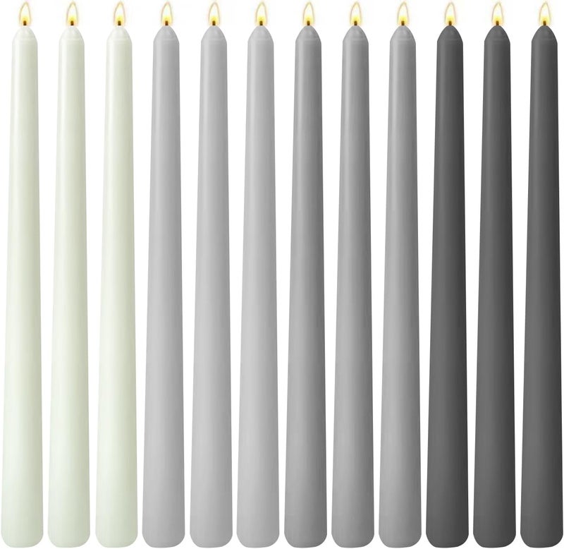 Sihuida 12-Pack Gradient Grey Taper Candles, 10 Inch Unscented Dripless Candlesticks, Long-Lasting Burn Time of 7-8 Hours, Perfect for Dinners Parties Home Décor - Image 1